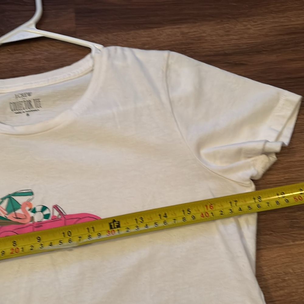 J. Crew White Tee with Pink Car and Green Palm Design - Picture 3 of 6